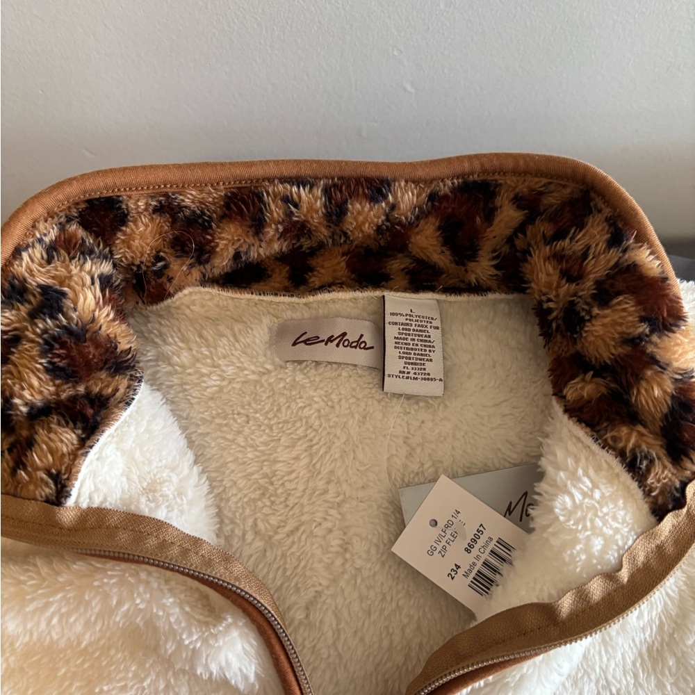 Le Moda White and Brown Fleece Jacket